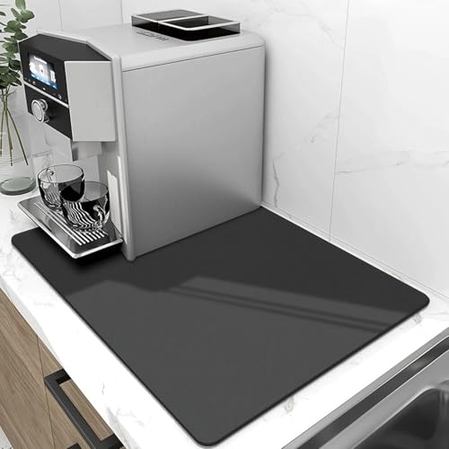 WLHFDC Kaffeemaschine Abtropfmatte,50x40 cm Unterlage Kaffeemaschine Matte,Schnelltrocknend Abtropfmatte Geschirr,Spüle Abtropfmatte Spülmatte Super Saugfähige Rutschfest für Küche,Bad,Theke(Grau) von WLHFDC