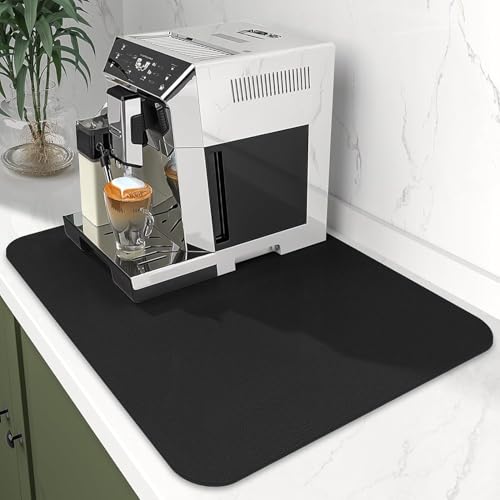 WLHFDC Kaffeemaschine Abtropfmatte,60x40 cm Unterlage Kaffeemaschine Matte,Schnelltrocknend Abtropfmatte Geschirr,Spüle Abtropfmatte Spülmatte Super Saugfähige rutschfest für Küche,Bad,Theke(Schwarz) von WLHFDC