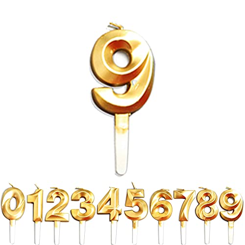 Geburtstag Zahl Kerzen, Gold Nummer Geburtstagskuchen kerzen, Kuchen Dekoration für Geburtstag Party Hochzeit Jahrestag Abschlussfeier Feier Lieferungen (Golden, 9) von WLHGH