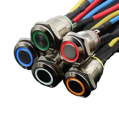 1PCS 12MM with LED 3V 5V 12V 24V 220V Metal Button Switch Momentary push button auto reset waterproof illuminated(Green,5V) von WLHHBO