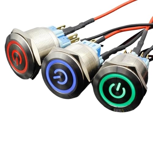 1pc 6Pin 25mm Metal Stainless Steel Momentary/Latching LED Push Button Switch Car Auto Engine Start PC Power Symbol(Switch socket,MOMENTARY_220V) von WLHHBO