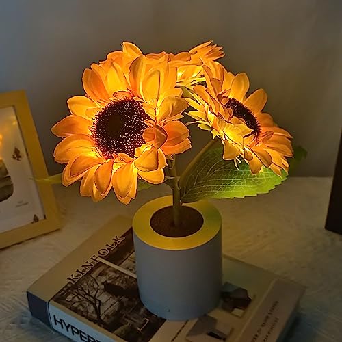 WLHONG Sonnenblume Lampe,LED Sonnenblumen Lichter,Rose Flower Table,LED Tischlampe mit Dimmbar USB Wiederaufladbare,Nachtlampe Deko Licht für Wohnzimmer Schlafzimmer von WLHONG