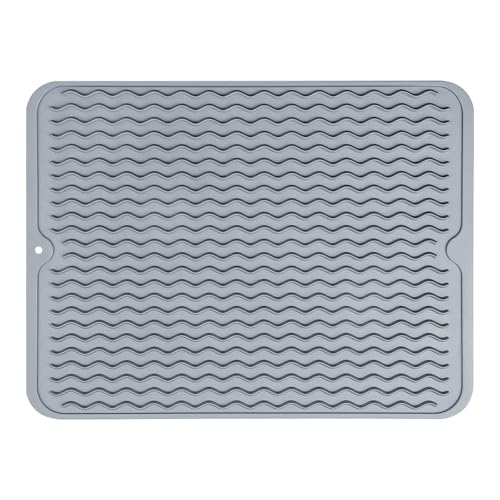 Abtropfmatte Geschirr 40 x 30 cm, Abtropfmatte Spüle Rutschfest, Spülbeckenmatte Hitzebeständiges, Spülbeckenmatte, Geschirr Trockenmatte, Spülmatte Grau für Tassen, Besteck, Utensilien von WLICCHS