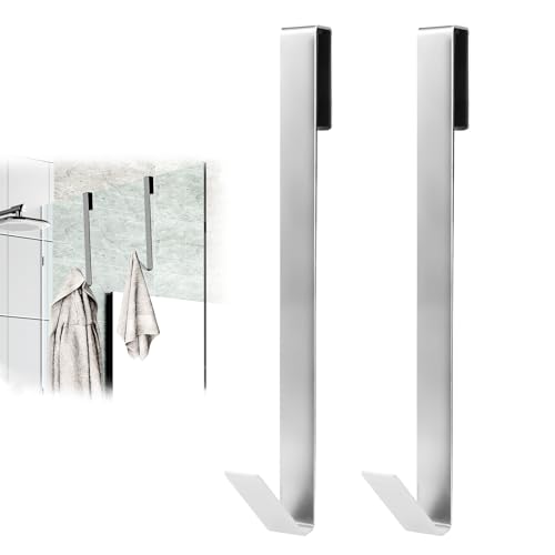 WLICCHS 2 Stück Duschtürhaken, Türhaken für Duschwand Bohrfrei, Verlängerter Edelstahl Duschhaken, Handtuchhalter Duschwand mit Schutzmatte für Badezimmerglas Bildschirm von WLICCHS