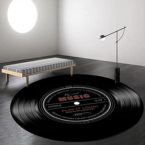 WLICWEI Runder Teppich Bereichsteppich Waschbarer Bodenteppich Umweltfreundlicher großer runder Teppich, Retro-Mode-Persönlichkeits-Vinyl-Schallplatte, ø 160 cm von WLICWEI