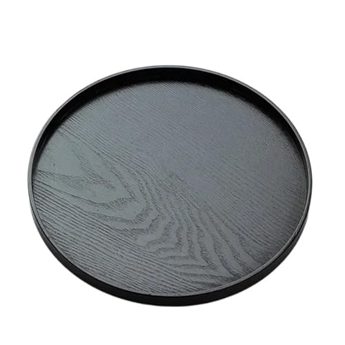 2 stücke Runde Massivholz Tee Tisch Tablett Kaffee Snack Tee Tablett Rechteckige Traditionelle ServingTray FüR Speisen(Black Round 30CM) von WLIHDB