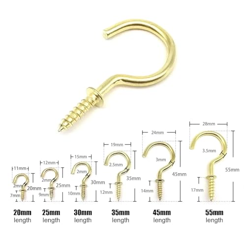 WLIHDB Einschraubhaken 15 stücke Goldene Bilderrahmen Lampe Decke Anlage Vorhang Netting Draht Ringschraube Spirale Aufhänger C Tasse Haken FüR AußEn(Length 25mm) von WLIHDB
