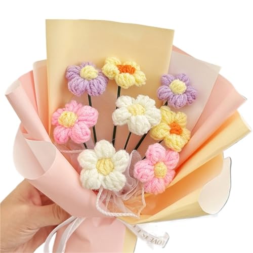 WLIHDB HäKelstrauß Häkelblumen Abschlussstrauß Handgewebter Blumenstrauß als Geschenk FüR Geburtstag Hochzeit(Color2) von WLIHDB