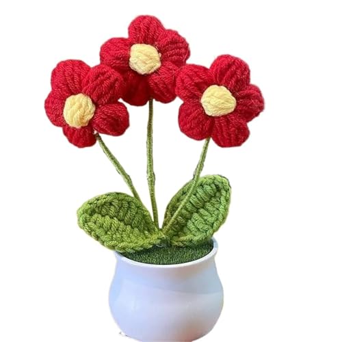 WLIHDB HäKelstrauß Handgewebter Liliental-Topf-Heimdekorations-Strickblumenstrauß mit simulierter Blume und Sonnenblumen FüR Geburtstag Hochzeit(Color2) von WLIHDB
