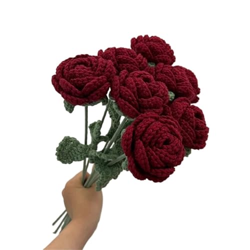 WLIHDB HäKelstrauß Rote Rosen Kunstblumen Wolle Häkelblumen Handgestrickte FüR Geburtstag Hochzeit von WLIHDB