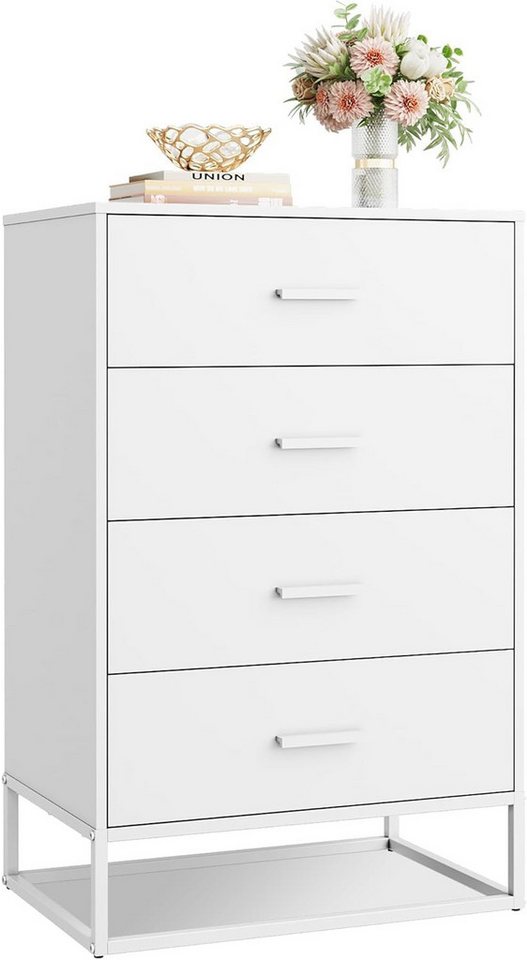 WLIVE Kommode Aufbewahrungsschrank mit 4 Stoffschubladen, schmale Hochkommode (Metall-Gestell, wasser- & kratzfeste Oberfläche, Breit 54cm), 54×36×83 cm Kommode Weiß, für Schlafzimmer/Flur/Wohnzimmer von WLIVE