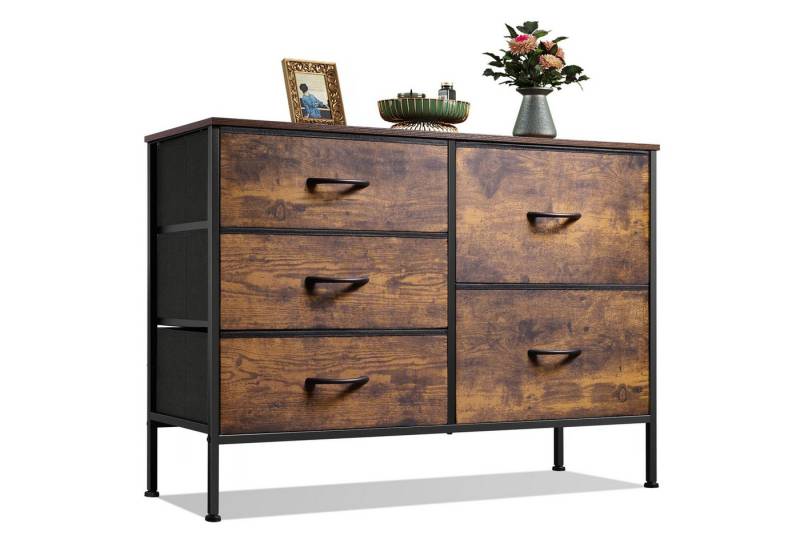 WLIVE Kommode Kommoden mit 5 Schubladen für schlafzimmer (Stauraumschrank Kommode mit Stoffschubladen), Kommode Wohnzimmer, mit Stabiler Stahlrahmen und Holzplatte von WLIVE