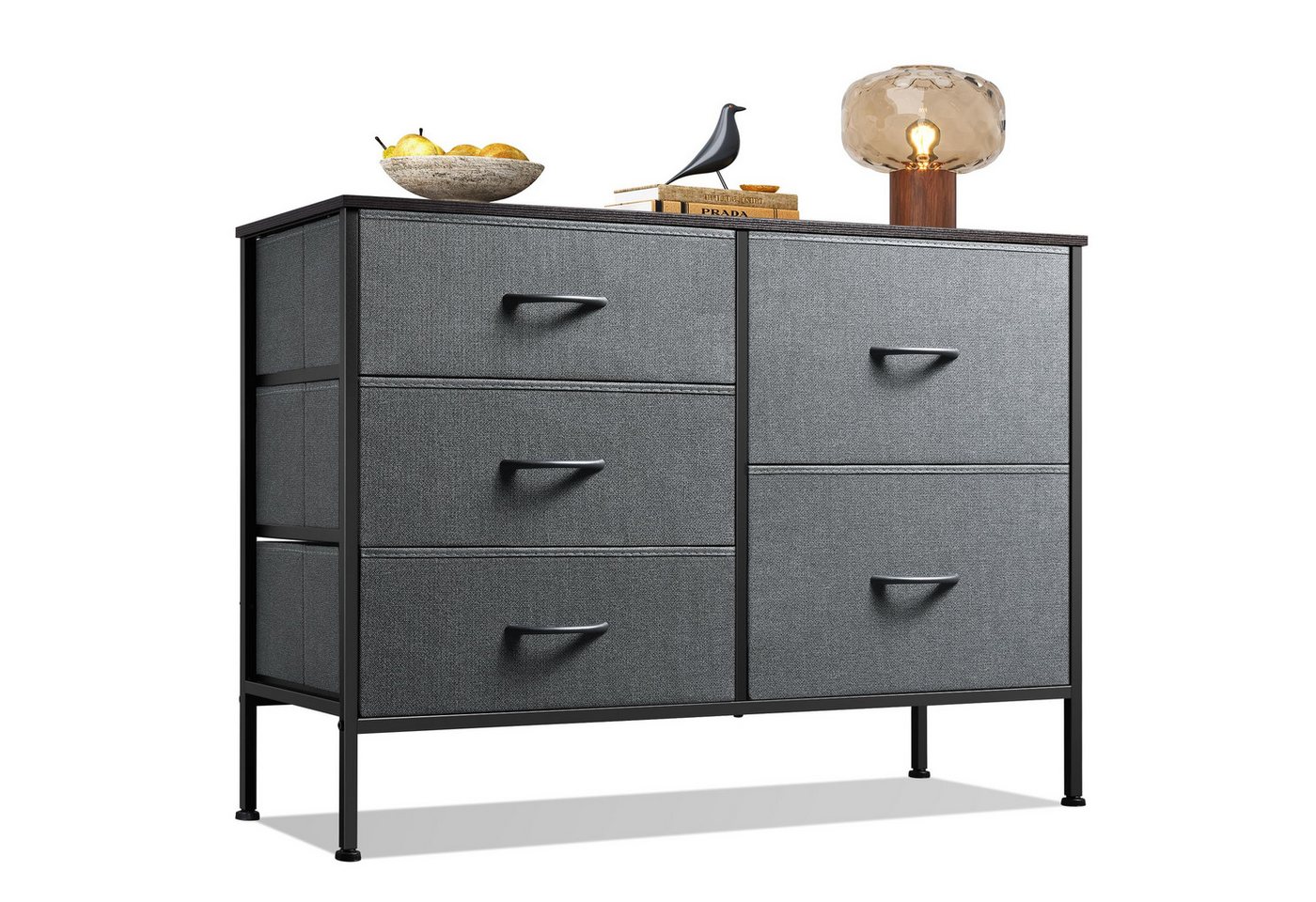 WLIVE Kommode Kommoden mit 5 Schubladen für schlafzimmer (Stauraumschrank Kommode mit Stoffschubladen, 5 Schubladen), Kommode Wohnzimmer, mit Stabiler Stahlrahmen und Holzplatte von WLIVE