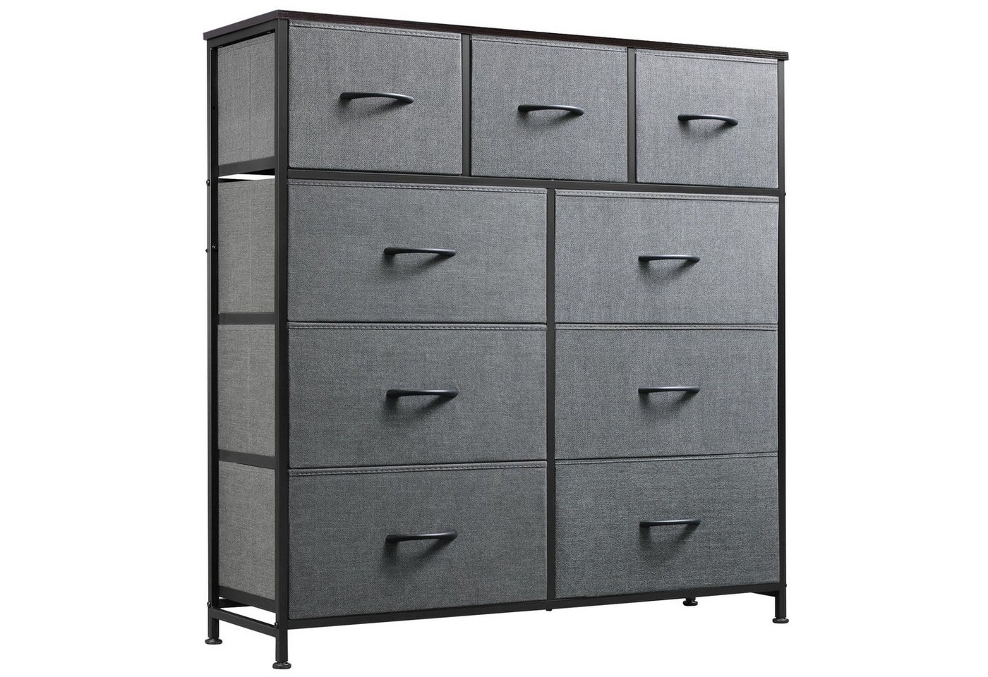WLIVE Kommode kleiderschrank, 9 Schubladen mit Griffen, (Stauraumschrank Kommode mit Stoffschubladen), Modernes Sideboard, 100 × 30 × 102 cm, Vintagebraun-Schwarz von WLIVE