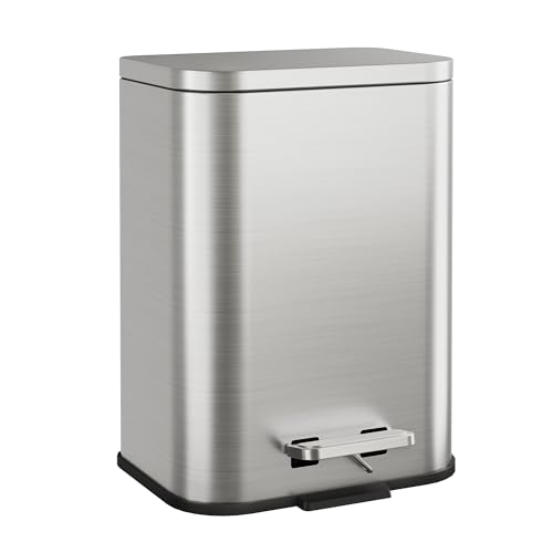 WLIVE Mülleimer Edelstahl, Treteimer mit Deckel, 5L kleiner Tretmülleimer Abfalleimer für Bad, Küche, Büro, geruchsdicht, leise Soft Close Funktion, herausnehmbarer Inneneimer, Silber von WLIVE