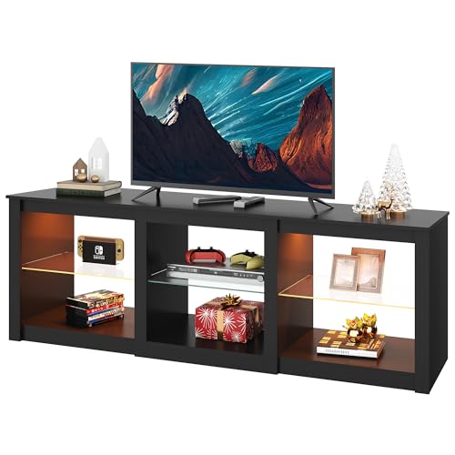 WLIVE TV Schrank Weiss, Lowboard mit 22 Farben LED-Beleuchtung und Offenen Fächern, TV Board für 55 60 65 70 75 Zoll Fernseher, HiFi-Schrank, 166 x 39 x 56 cm (Schwarz) von WLIVE