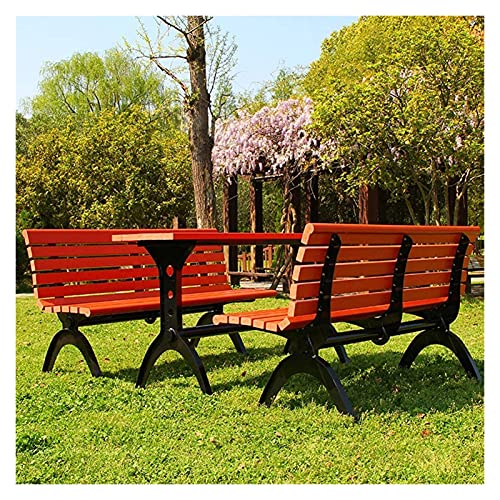 Outdoor-Bank, Terrassenbank, Veranda-Möbel, Terrassen-Outdoor-Esstisch und Stuhl-Set, 150 cm rechteckiger Tisch und 2 Bänke, Terrassenparkbank mit stabilem Stahlrahmen von WLKBP