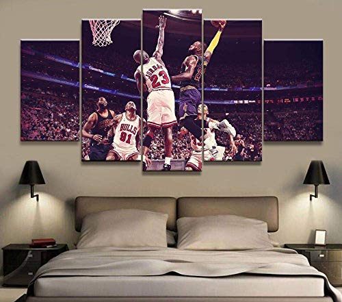 Drucke auf Leinwand Home Decor Modulares Bild Leinwand Gemälde 5 Stück NBA James Vs Jordan Basketball Star Poster Wand zum Leben von WLKJ