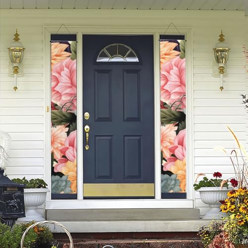 2 Stück Willkommens-Türbanner Blumenmuster Veranda Schild Hawaii-Dekorationen Flaggen Frühling Sommer Dekor Hintergrund Wandbehang Banner für Outdoor Home Tropical Yard Party Decor Supplies von WLKSNBVD