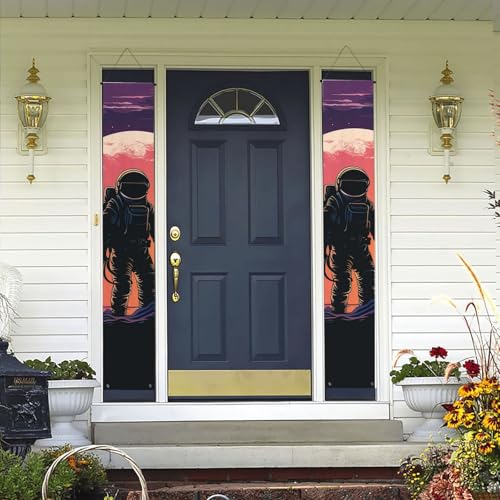 2 Stück Willkommens-Türbanner Cool Astronaut Veranda Schild Hawaii-Dekorationen Flaggen Frühling Sommer Dekor Hintergrund Wandbehang Banner für Outdoor Home Tropical Yard Party Decor Supplies von WLKSNBVD