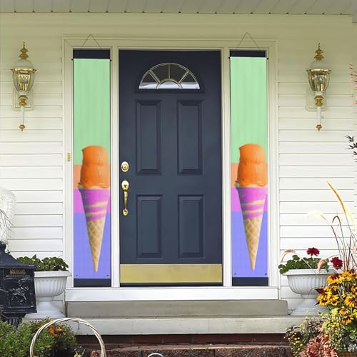 2 Stück Willkommens-Türbanner Eiscreme Regenbogen Farbverlauf Veranda Schild Hawaii-Dekorationen Flaggen Frühling Sommer Dekor Hintergrund Wandbehang Banner für Outdoor Home Tropical Yard Party Decor von WLKSNBVD