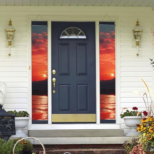 2 Stück Willkommens-Türbanner Feurig Rot Sonnenuntergang Veranda Schild Hawaii-Dekorationen Flaggen Frühling Sommer Dekor Hintergrund Wandbehang Banner für Outdoor Home Tropical Yard Party Decor von WLKSNBVD
