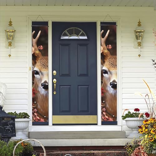 2 Stück Willkommens-Türbanner Hirsch mit Blumen Veranda Schild Hawaii-Dekorationen Flaggen Frühling Sommer Dekor Hintergrund Wandbehang Banner für Outdoor Home Tropical Yard Party Decor Supplies von WLKSNBVD