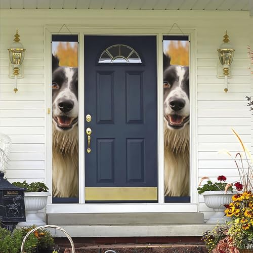 2 Stück Willkommens-Türbanner Mohado Border Collie Hund Veranda Schild Hawaii-Dekorationen Flaggen Frühling Sommer Dekor Hintergrund Wandbehang Banner für Outdoor Home Tropical Yard Party Decor von WLKSNBVD