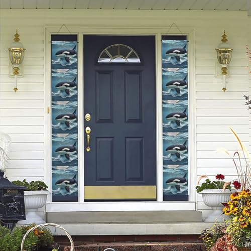 2 Stück Willkommens-Türbanner Orca Killer Wal Veranda Schild Hawaii-Dekorationen Flaggen Frühling Sommer Dekor Hintergrund Wandbehang Banner für Outdoor Home Tropical Yard Party Decor Supplies von WLKSNBVD