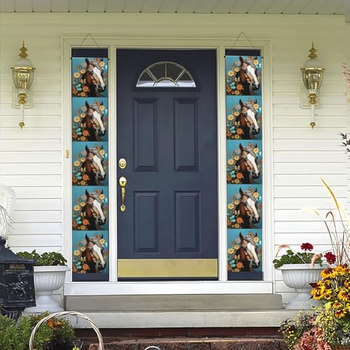 2 Stück Willkommens-Türbanner Pferdekopf mit Blumen und Schmetterlingen Veranda-Schild Hawaii-Dekorationen Flaggen Frühling Sommer Dekor Hintergrund Wandbehang Banner für Outdoor Home Tropical Yard von WLKSNBVD