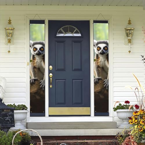 2 Stück Willkommens-Türbanner Ringschwanz Lemur Veranda Schild Hawaii-Dekorationen Flaggen Frühling Sommer Dekor Hintergrund Wandbehang Banner für Outdoor Home Tropical Yard Party Decor Supplies von WLKSNBVD