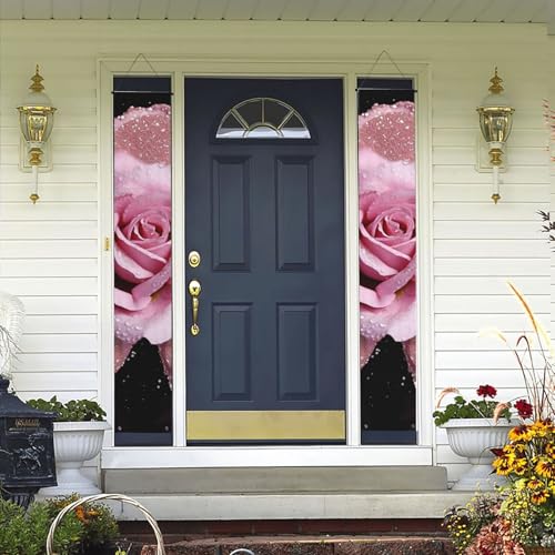 2 Stück Willkommens-Türbanner Rose Blume Veranda Schild Hawaii-Dekorationen Flaggen Frühling Sommer Dekor Hintergrund Wandbehang Banner für Outdoor Home Tropical Yard Party Decor Supplies von WLKSNBVD
