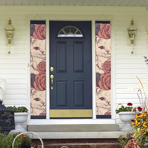 2 Stück Willkommens-Türbanner Rose Katze Veranda Schild Hawaii-Dekorationen Flaggen Frühling Sommer Dekor Hintergrund Wandbehang Banner für Outdoor Home Tropical Yard Party Decor Supplies von WLKSNBVD