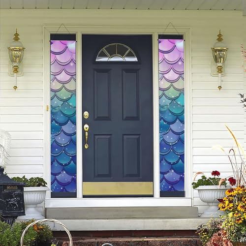 2 Stück Willkommens-Türbanner Seerose Meerjungfrau Waage Veranda Schild Hawaii-Dekorationen Flaggen Frühling Sommer Dekor Hintergrund Wandbehang Banner für Outdoor Home Tropical Yard Party Decor von WLKSNBVD