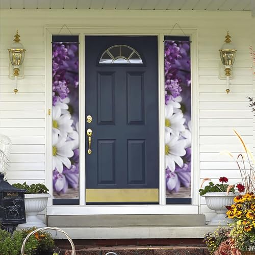 2 Stück Willkommens-Türbanner lila weiße Blumen Veranda Schild Hawaii-Dekorationen Flaggen Frühling Sommer Dekor Hintergrund Wandbehang Banner für Outdoor Home Tropical Yard Party Decor Supplies von WLKSNBVD