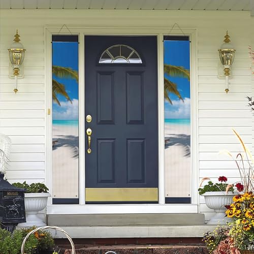2 Stück Willkommens-Türbanner weißer Strand tropisches Meer Veranda Schild Hawaii-Dekorationen Flaggen Frühling Sommer Dekor Hintergrund Wandbehang Banner für Outdoor Home Tropical Yard Party Decor von WLKSNBVD