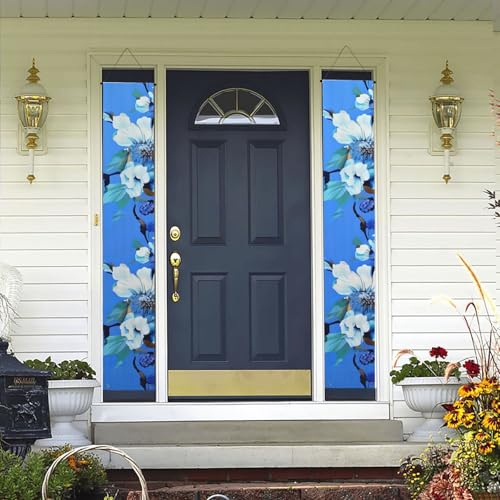 2 x Willkommens-Türbanner mit blauem Blumenmuster, Hawaii-Dekorationen, Flaggen, Frühlings- und Sommerdekoration, Hintergrund, Wandbehang, Banner für den Außenbereich, Zuhause, tropischer Hof von WLKSNBVD