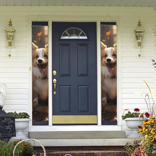 2 x Willkommens-Türbanner mit zwei Corgis-Veranda-Schildern, hawaiianische Dekorationen, Flaggen, Frühling, Sommer, Dekoration, Hintergrund, Wandbehang, Banner für den Außenbereich, Zuhause von WLKSNBVD