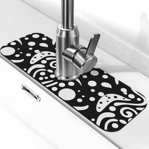 Abstrakte Kreise Wasserhahnmatte für Küchenspüle, super saugfähig, Spritzfänger, Kieselgur, schnell trocknend, Stein, Wasserhahngriff, Tropffänger-Tablett, Matte für Badezimmer, Waschbecken von WLKSNBVD