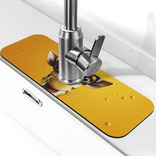 Animierte Giraffen-Wasserhahn-Matte für Küchenspüle, super saugfähig, Spritzfänger, Kieselgur, schnell trocknend, Stein-Wasserhahngriff, Tropffänger-Tablett, Matte für Badezimmer, Waschbecken von WLKSNBVD