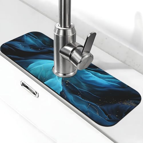 Blaue Stoff-Wasserhahnmatte für Küchenspüle, super saugfähig, Spritzfänger, Kieselgur, schnell trocknend, Stein, Wasserhahngriff, Tropffänger-Tablett, Matte für Badezimmer, Waschbecken, Trockenpad von WLKSNBVD