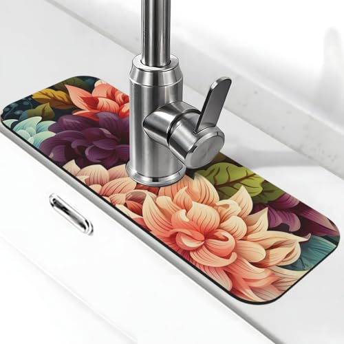 Blumen als Hintergrund, Wasserhahnmatte für Küchenspüle, super saugfähig, Spritzfänger, Kieselgur, schnell trocknender Stein, Wasserhahngriff, Tropffänger-Tablett, Matte für Badezimmer, Waschbecken von WLKSNBVD