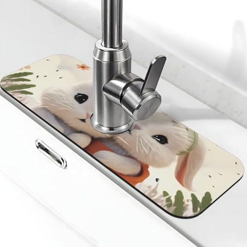 Bunny Hug Wasserhahnmatte für Küchenspüle, super saugfähig, Spritzfänger, Kieselgur, schnell trocknend, Stein, Wasserhahngriff, Tropffänger-Tablett, Matte für Badezimmer, Waschbecken, Trockenpad, 38,1 Bunny Hug Wasserhahnmatte für Küchenspüle, super saugfähig, Spritzfänger, Kieselgur, schnell trocknend, Stein, Wasserhahngriff, Tropffänger-Tablett, Matte für Badezimmer, Waschbecken, Trockenpad, 38,1 von WLKSNBVD