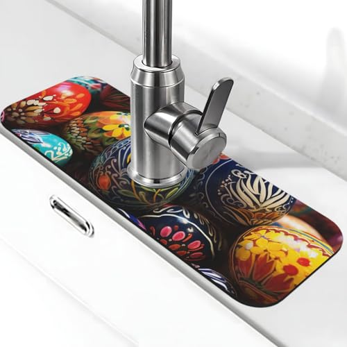 Bunte, handbemalte Wasserhahnmatte für Küchenspüle, super saugfähig, Spritzfänger, Kieselgur, schnell trocknend, Stein, Wasserhahngriff, Tropffänger-Tablett, Matte für Badezimmer, Waschbecken von WLKSNBVD