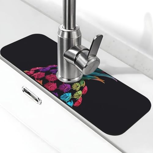 Bunte animierte Ananas-Wasserhahn-Matte für Küchenspüle, super saugfähig, Spritzfänger, Kieselgur, schnell trocknend, Stein-Wasserhahn-Griff, Tropffänger-Tablett, Matte für Badezimmer, Waschbecken von WLKSNBVD