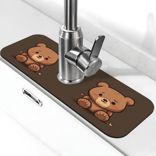 Cartoon-Bär-Wasserhahn-Matte für Küchenspüle, super saugfähig, Spritzfänger, Kieselgur, schnell trocknend, Stein, Wasserhahngriff, Tropffänger-Tablett, Matte für Badezimmer, Waschbecken, Trockenpad von WLKSNBVD