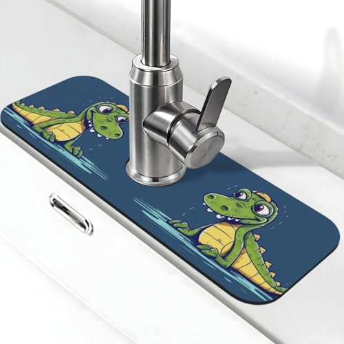 Cartoon-Krokodil-Wasserhahn-Matte für Küchenspüle, super saugfähig, Spritzfänger, Kieselgur, schnell trocknend, Stein, Wasserhahngriff, Tropffänger-Tablett, Matte für Badezimmer, Waschbecken von WLKSNBVD