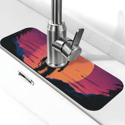 Coole Astronauten-Wasserhahn-Matte für Küchenspüle, super saugfähig, Spritzfänger, Kieselgur, schnell trocknend, Stein, Wasserhahngriff, Tropffänger-Tablett, Matte für Badezimmer, Waschbecken von WLKSNBVD