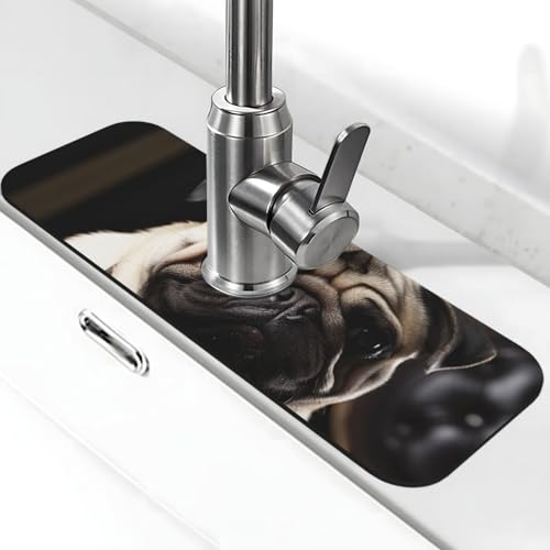 Coole Mops-Hunde-Wasserhahnmatte für Küchenspüle, super saugfähig, Spritzfänger, Kieselgur, schnell trocknend, Stein, Wasserhahngriff, Tropffänger-Tablett, Matte für Badezimmer, Waschbecken von WLKSNBVD