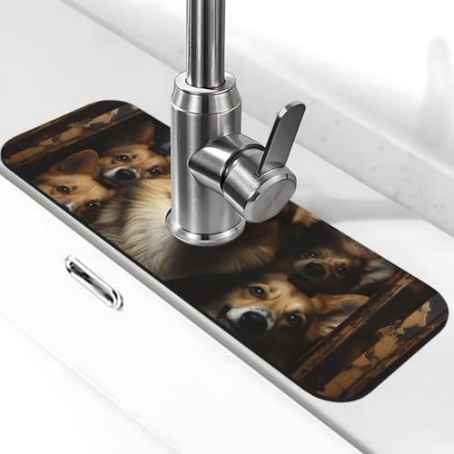 Corgi Pictures Wasserhahnmatte für Küchenspüle, super saugfähig, Spritzfänger, Kieselgur, schnell trocknend, Stein, Wasserhahngriff, Tropffänger-Tablett, Matte für Badezimmer, Waschbecken, Trockenpad von WLKSNBVD
